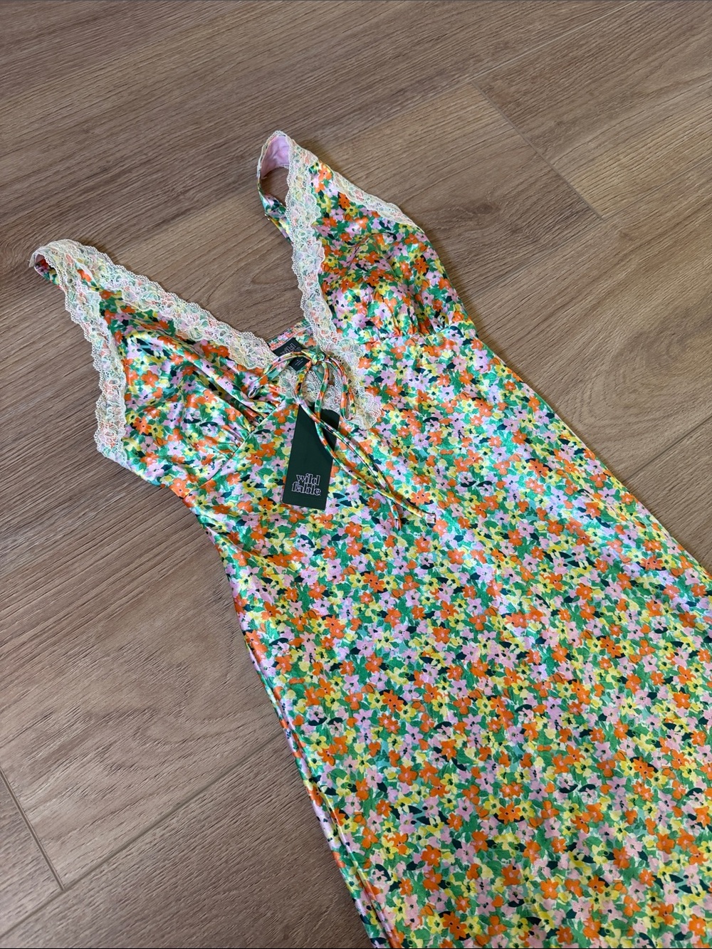 Wild fable Target Floral Lace-Trim Slip Dress in Green, Orange & Pink NWT